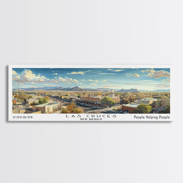 Las Cruces New Mexico Panoramic Cityscape Wall Art, Watercolor Framed Canvas Print, Urban Painting for Living Room, Office Decor, Travel Poster