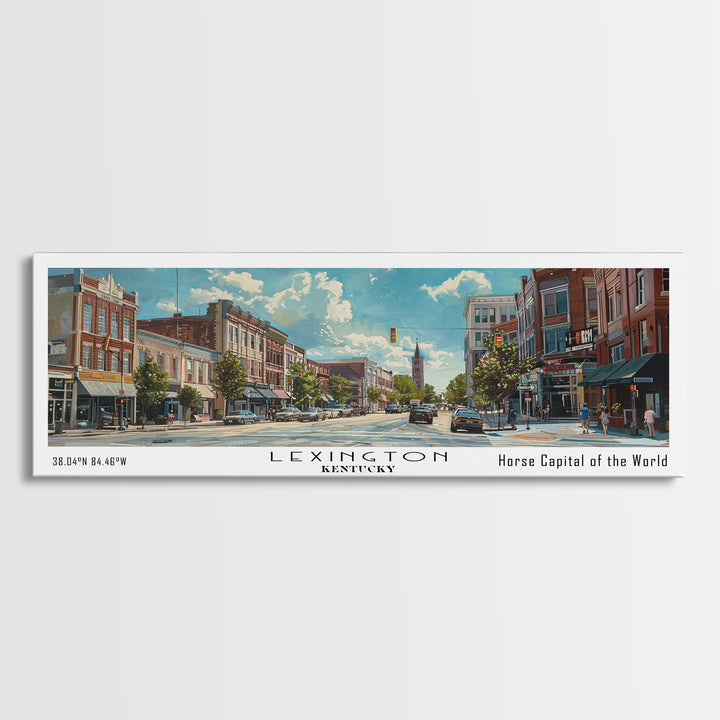 Lexington Kentucky Panoramic Watercolor Cityscape, Framed Canvas Print for Living Room, Office Wall Art, Urban Decor, Travel Poster