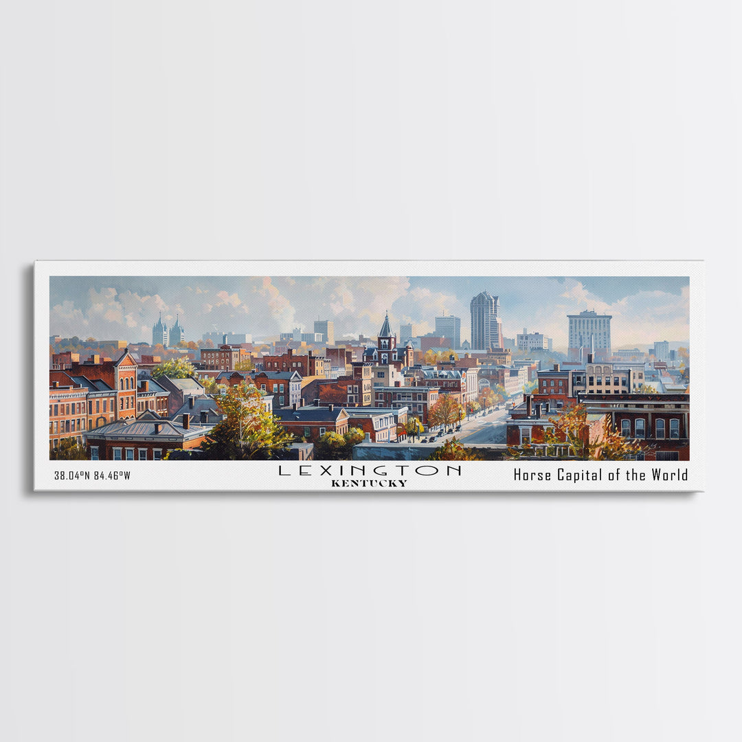 Lexington Kentucky Panoramic Cityscape Wall Art, Watercolor Framed Canvas Print, Urban Painting for Living Room, Office Decor, Travel Poster