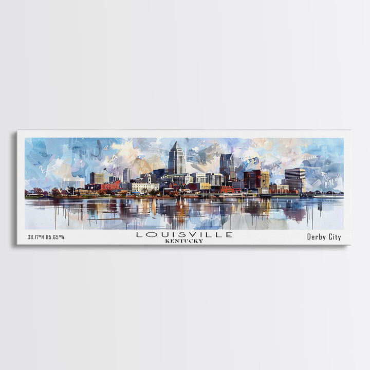 Louisville Kentucky Panoramic Cityscape Wall Art, Watercolor Framed Canvas Print, Urban Painting for Living Room, Office Decor, Travel Poster