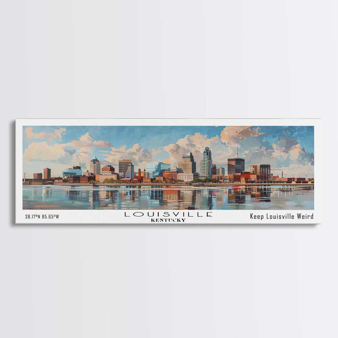 Louisville Kentucky Panoramic Watercolor Cityscape, Framed Canvas Print for Living Room, Office Wall Art, Urban Decor, Travel Poster