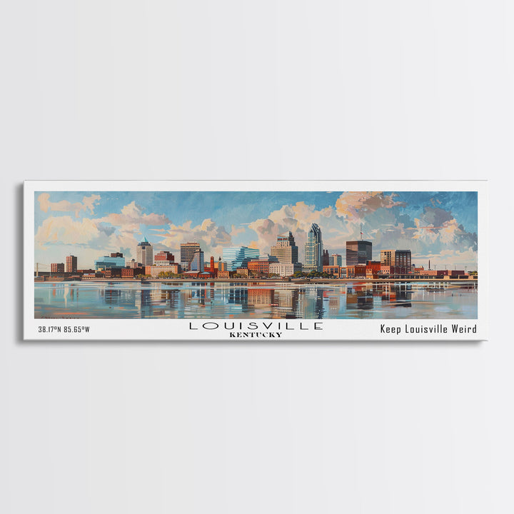 Louisville Kentucky Panoramic Watercolor Cityscape, Framed Canvas Print for Living Room, Office Wall Art, Urban Decor, Travel Poster