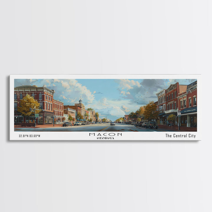 Macon Georgia Panoramic Cityscape Painting, Framed Canvas Print, Urban Decor, Office Wall Art, Watercolor Travel Poster, Home Decoration