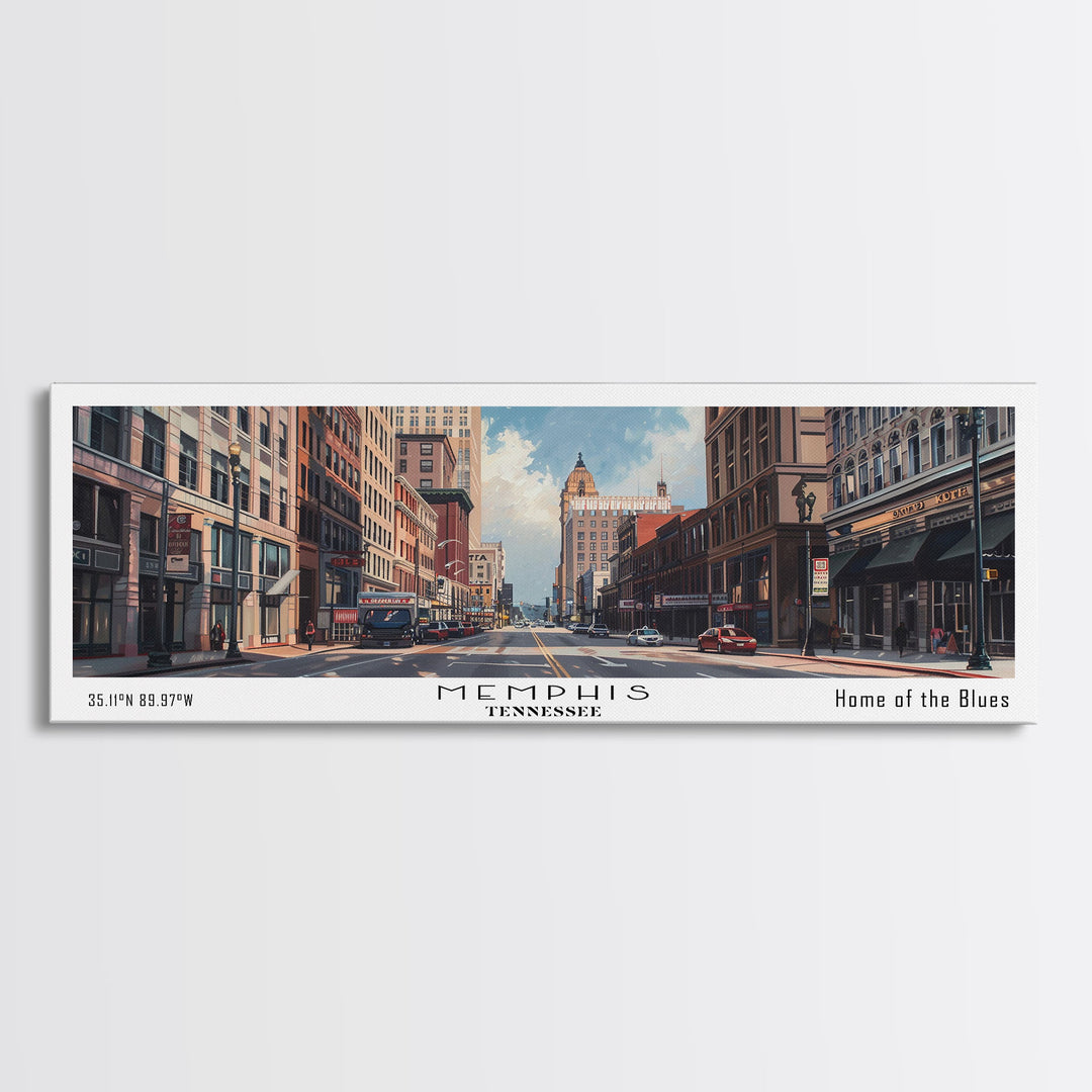 Memphis Tennessee Panoramic Framed Canvas Print, Watercolor Cityscape for Home, Office Wall Art, Living Room Decor, Travel Poster, Gift Idea