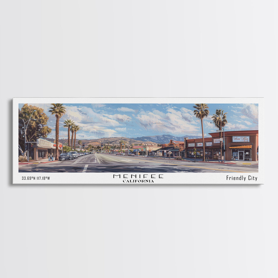 Menifee California Panoramic Framed Canvas Print, Beautiful Watercolor Painting, Office Wall Art, Travel Poster, Home Decor, City Wall Art