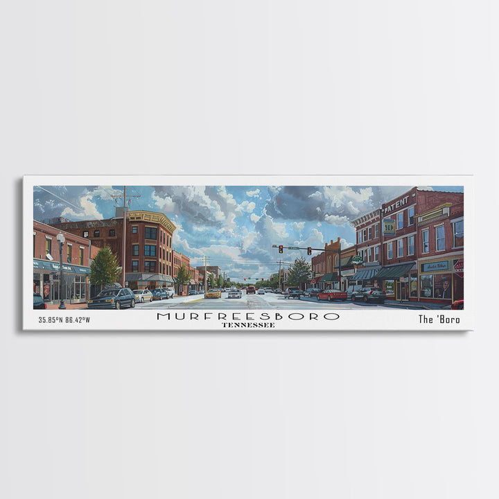 Murfreesboro Tennessee Panoramic Framed Canvas Print, Stunning Watercolor City Art, Office Wall Decor, Travel Poster, Living Room Decor