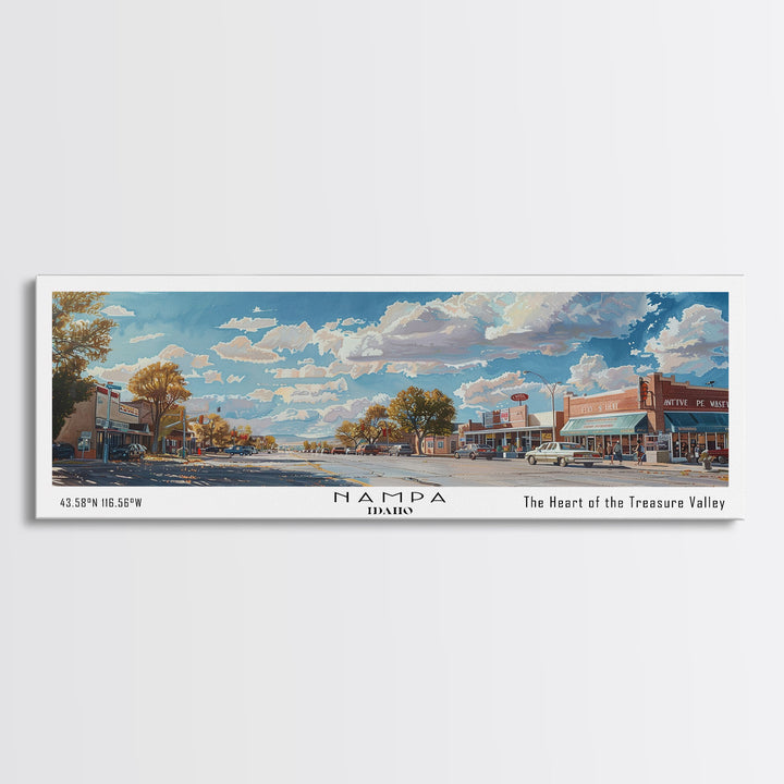 Nampa Idaho Panoramic Framed Canvas Print, Beautiful Watercolor Painting, Office Wall Art, Travel Poster, Home Decor, City Art