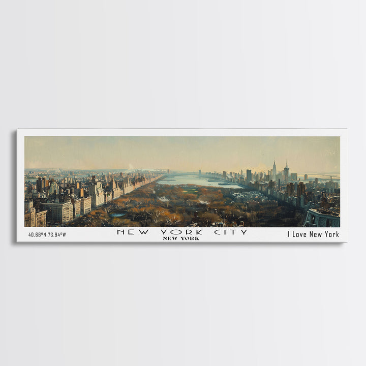 New York New York Panoramic Painting, Framed Canvas Print for Living Room, Stunning Cityscape Watercolor Art, Travel Poster, Unique Gift Idea