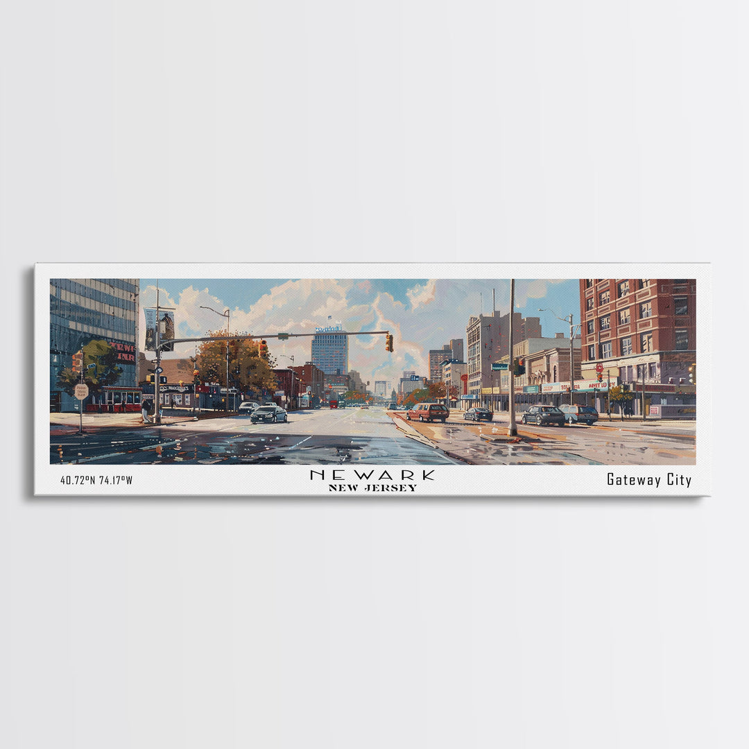 Newark New Jersey Panoramic Framed Canvas Print, Beautiful Watercolor Painting, Office Wall Art, Travel Poster, Home Decor, City Art