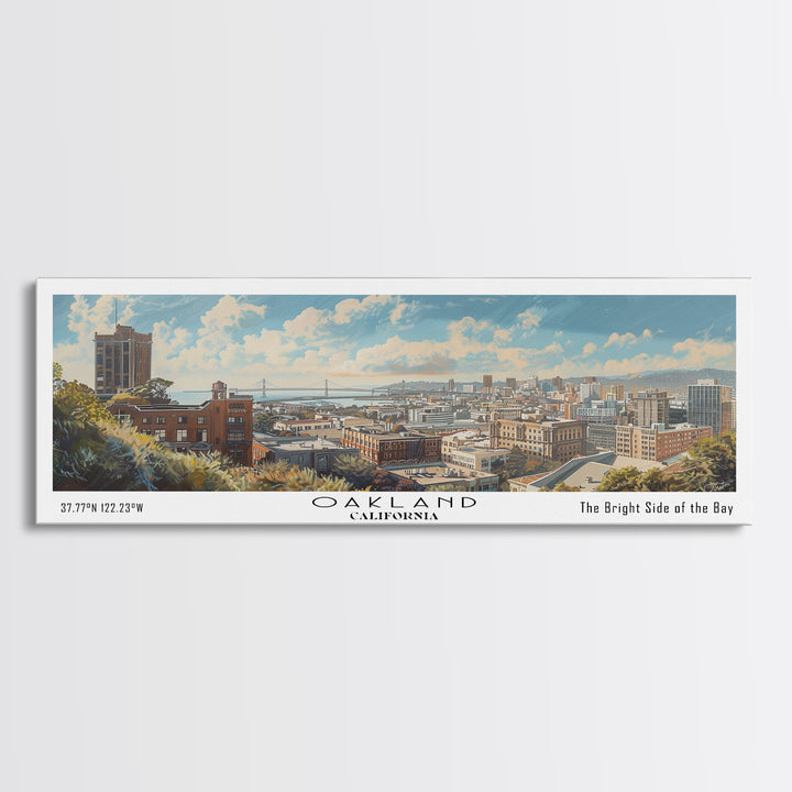 Oakland California Panoramic Painting, Framed Canvas Print for Office Decor, Beautiful Cityscape Watercolor Art, Travel Poster, Urban Gift Idea