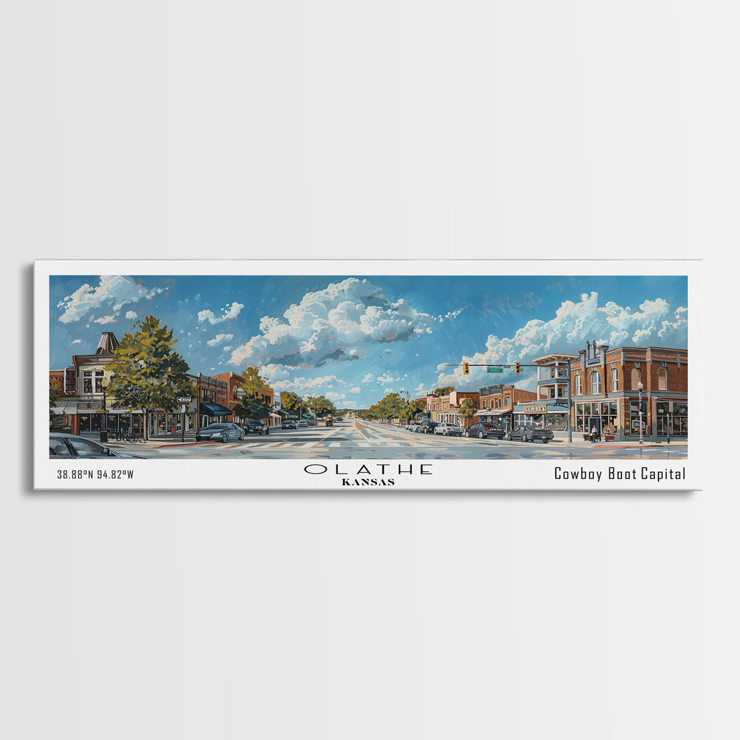 Olathe Kansas Panoramic Painting, Framed Canvas Print for Living Room, Watercolor Cityscape Art, Travel Poster, Modern Home Decor, Gift Idea