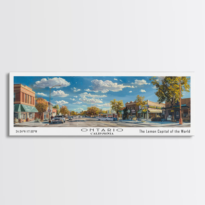 Ontario California Panoramic Painting, Framed Canvas Print, Stunning Watercolor Cityscape Art, Travel Poster, Modern Home Decor, Unique Gift