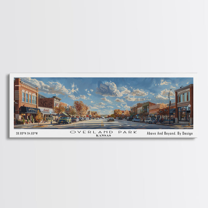 Overland Park Kansas Panoramic Framed Canvas Print, Cityscape Watercolor Painting, Travel Poster, Modern Home Decor, Urban Gift Idea