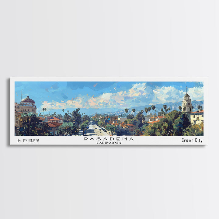 Pasadena California Panoramic Painting, Framed Canvas Print, Stunning Cityscape Watercolor Art, Travel Poster, Modern Home Decor, Unique Gift