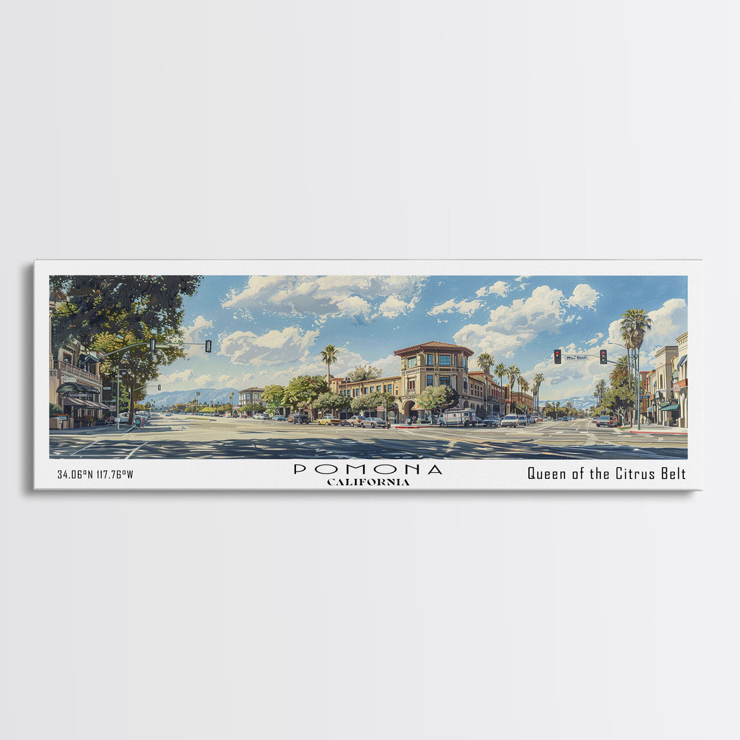 Pomona California Panoramic Painting, Framed Canvas Print, Stunning Cityscape Watercolor Art, Travel Poster, Modern Home Decor, Unique Gift