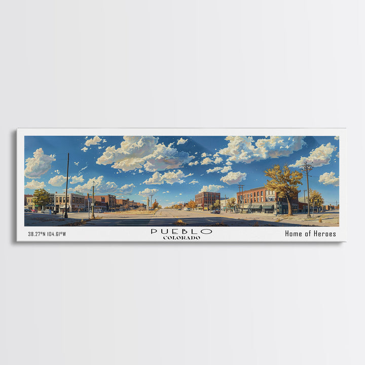 Pueblo Colorado Panoramic Print, Artistic Framed Canvas Print, Travel Poster Art, Home Decor, Office Wall Art, Gift Idea