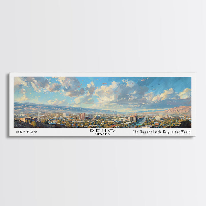 Reno Nevada Panoramic Print, Trendy Framed Canvas Print, City Travel Poster, Home Wall Art, Living Room Decoration, Unique Gift