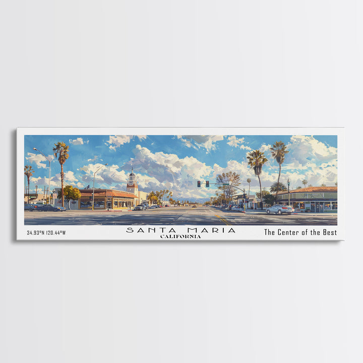 Santa Maria California Travel Poster, Framed Canvas Print, Office Decor, Wall Hanging, Travel Gift, Living Room Art, Vintage Style Art