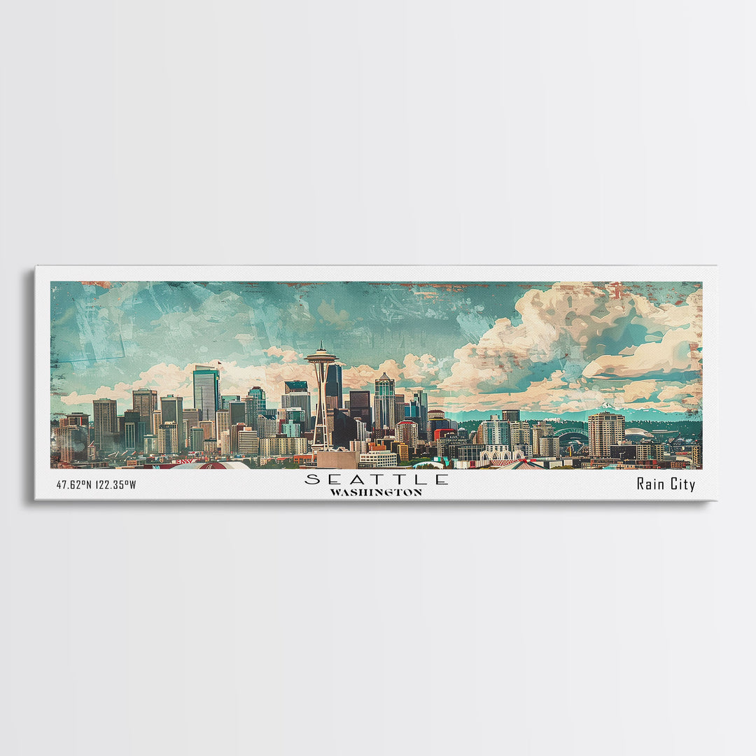 Seattle Washington Travel Poster, Framed Canvas Print, Wall Art, Home Decor, Office Decor, Living Room Art, Travel Gift, Vintage Style