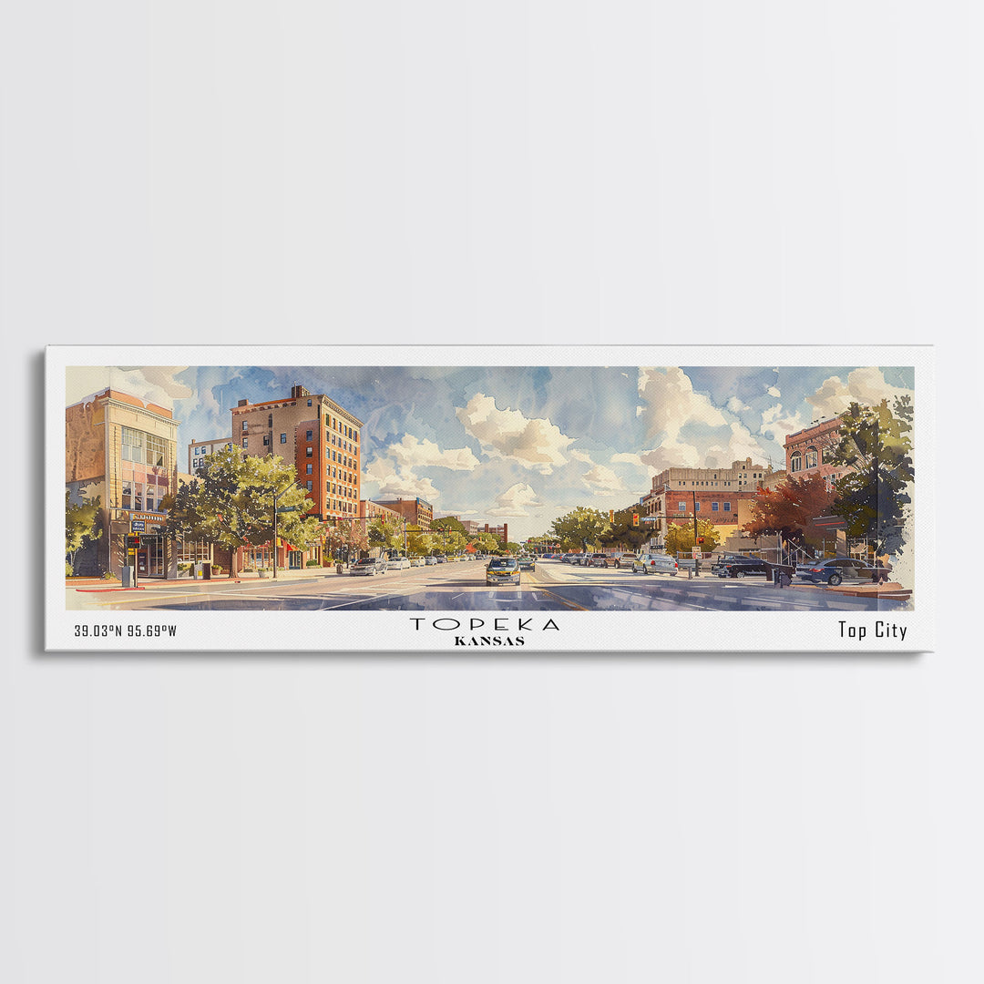 Topeka Kansas Panoramic Wall Art, Framed Canvas Print, Vintage Style Travel Poster, Home Decor, Artistic Office Piece, Unique Gift Idea