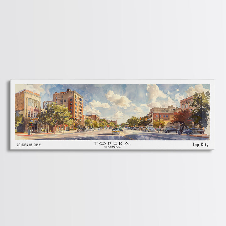Topeka Kansas Panoramic Wall Art, Framed Canvas Print, Vintage Style Travel Poster, Home Decor, Artistic Office Piece, Unique Gift Idea