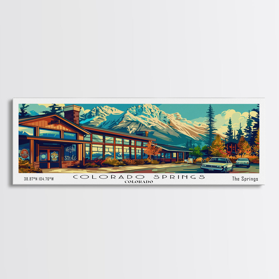 Colorado Springs Colorado Panoramic Travel Poster Framed Canvas Print, Mid Century Modern Art, Pop Art Style, Wall Art Decor, Home Decoration