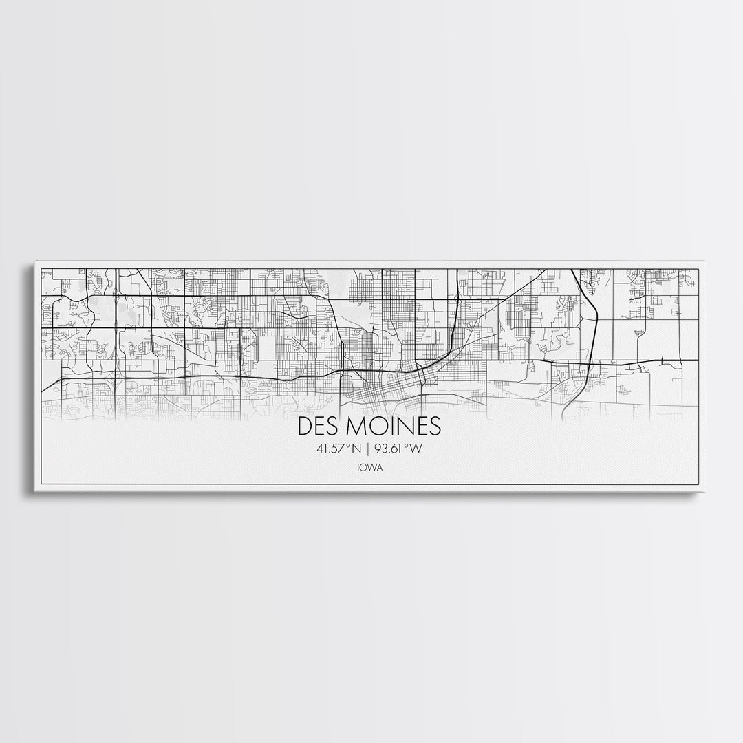 Panoramic Des Moines City Map, Iowa Art, Map Print, Minimalist Wall Art, Canvas Art, Housewarming Gift, Street Map Art, Closing Gift