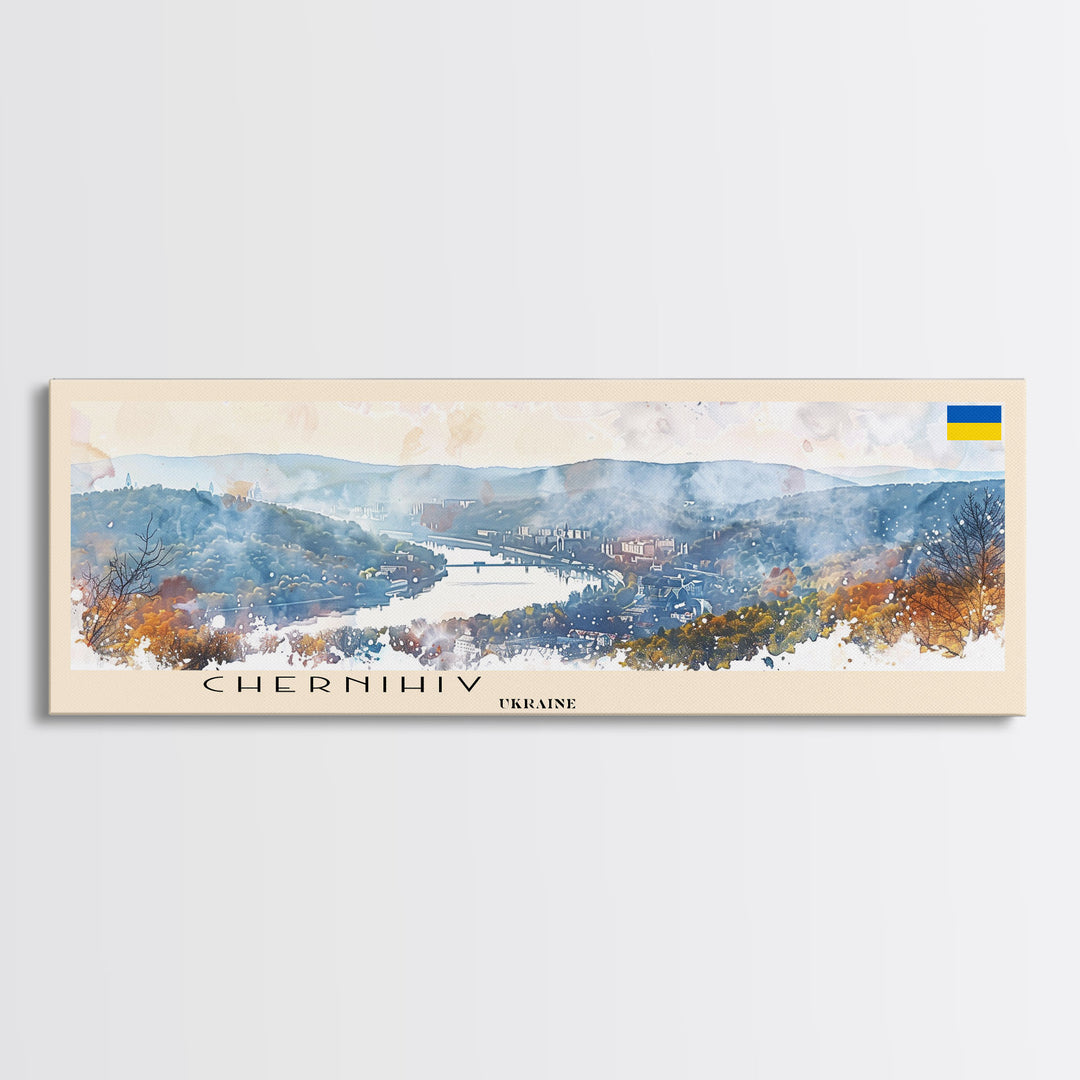 Chernihiv Ukraine Panoramic Travel Poster, Framed Canvas Print or Metal Wall Art, Travel Art, Home Decor, Panoramic Painting, Midcentury Art