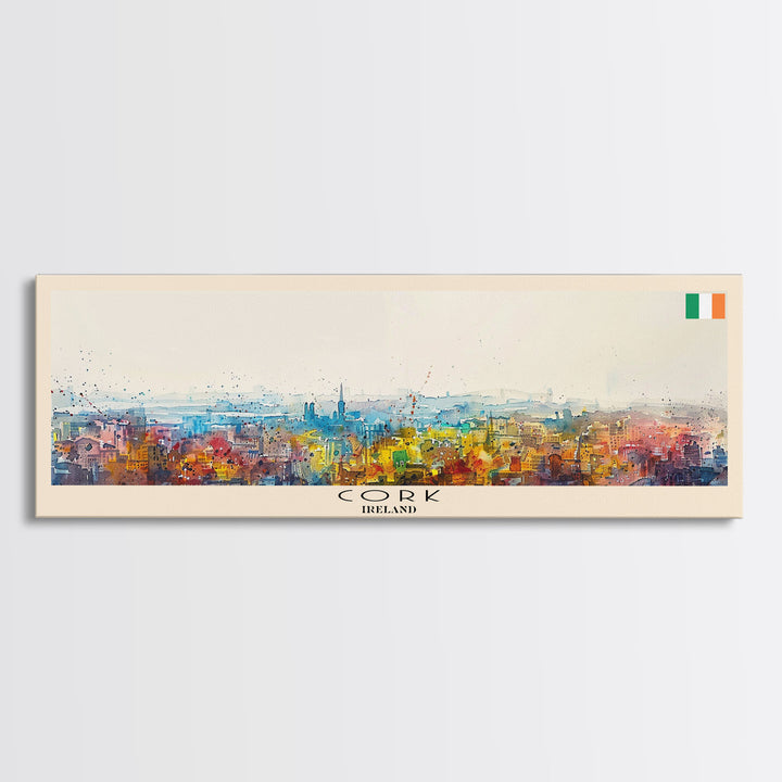 Cork Ireland Panoramic Travel Poster, Framed Canvas Print or Metal Wall Art, Travel Art, Home Decor, Panoramic Painting, Midcentury Art
