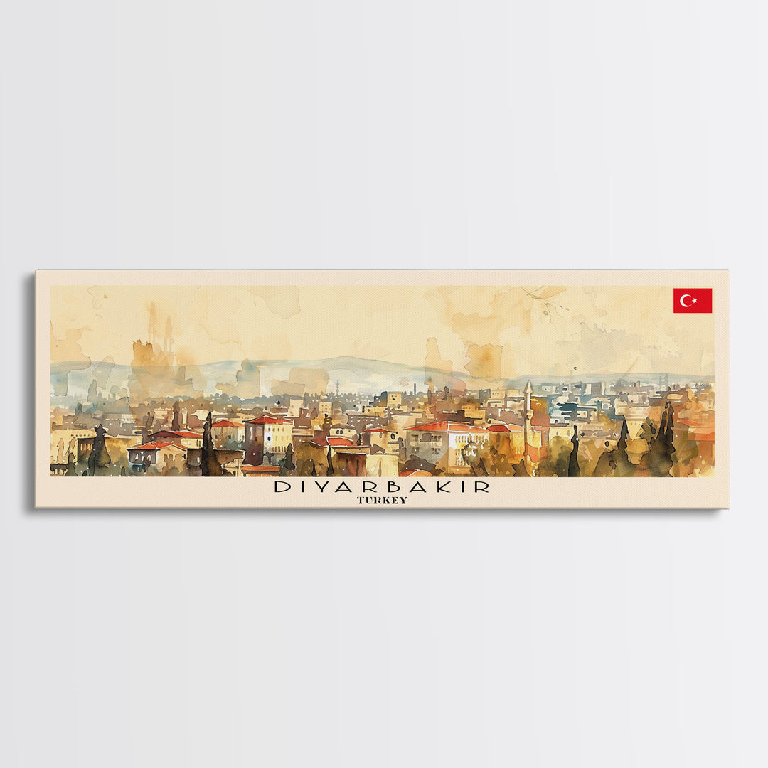 Diyarbakr Turkey Panoramic Travel Poster, Framed Canvas Print or Metal Wall Art, Travel Art, Home Decor, Panoramic Painting, Midcentury Art