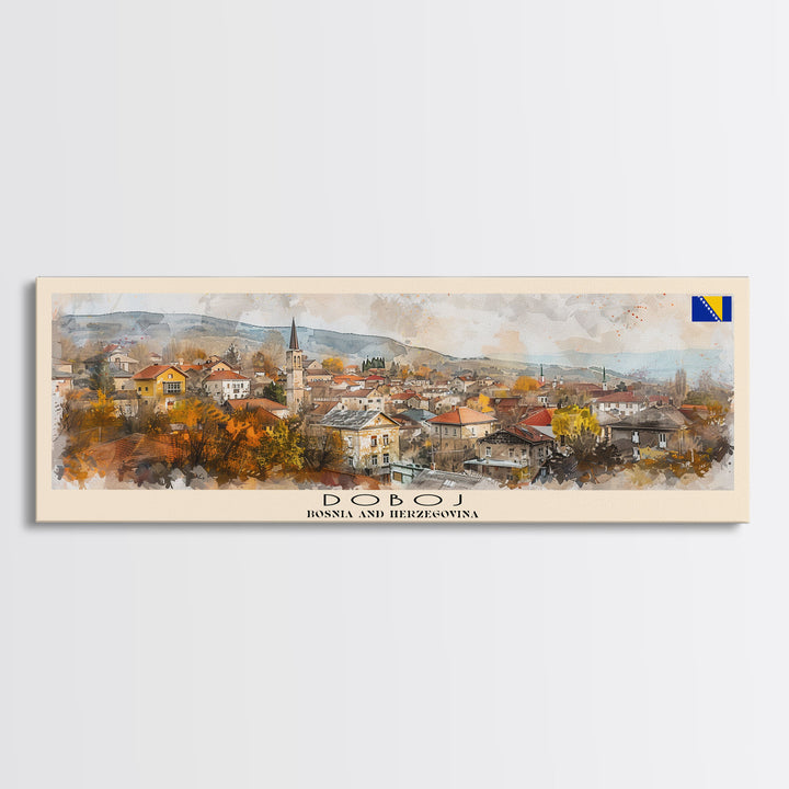 Doboj Bosnia Travel Print Wall Art, Panoramic City Art, Travel Art, Wall Decor, Vacation Gift, Framed Canvas Print Or Metal Art