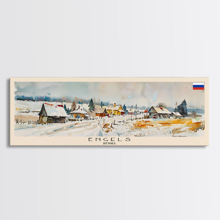 Engels Russia Panoramic Travel Poster, Framed Canvas Print or Metal Wall Art, Travel Art, Home Decor, Panoramic Painting, Midcentury Art