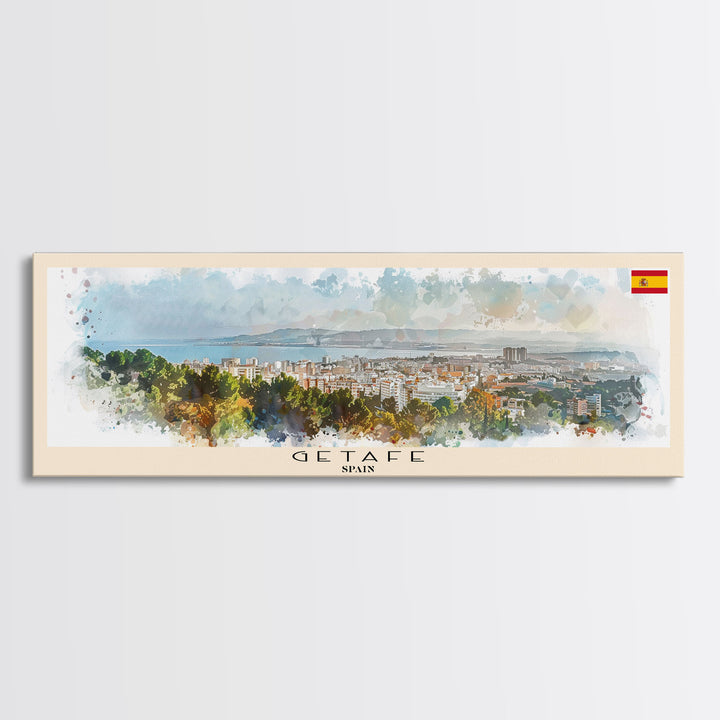 Getafe Spain Panoramic Travel Poster, Framed Canvas Print or Metal Wall Art, Travel Art, Home Decor, Panoramic Painting, Midcentury Art