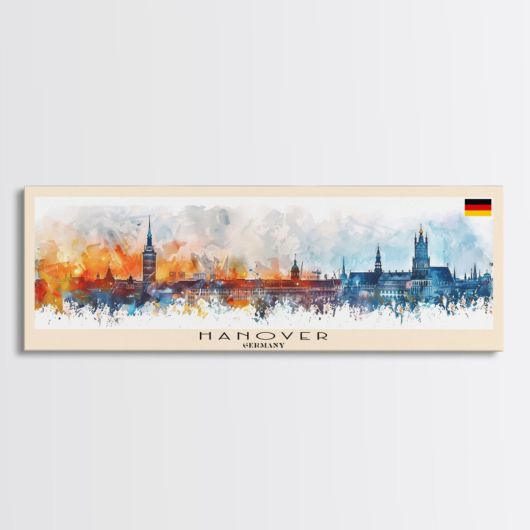 Hanover Germany Panoramic Travel Poster, Framed Canvas Print or Metal Wall Art, Travel Art, Home Decor, Panoramic Painting, Midcentury Art