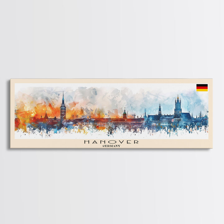 Hanover Germany Panoramic Travel Poster, Framed Canvas Print or Metal Wall Art, Travel Art, Home Decor, Panoramic Painting, Midcentury Art