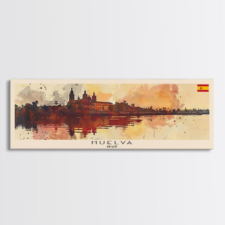 Huelva Spain Panoramic Travel Poster, Framed Canvas Print or Metal Wall Art, Travel Art, Home Decor, Panoramic Painting, Midcentury Art