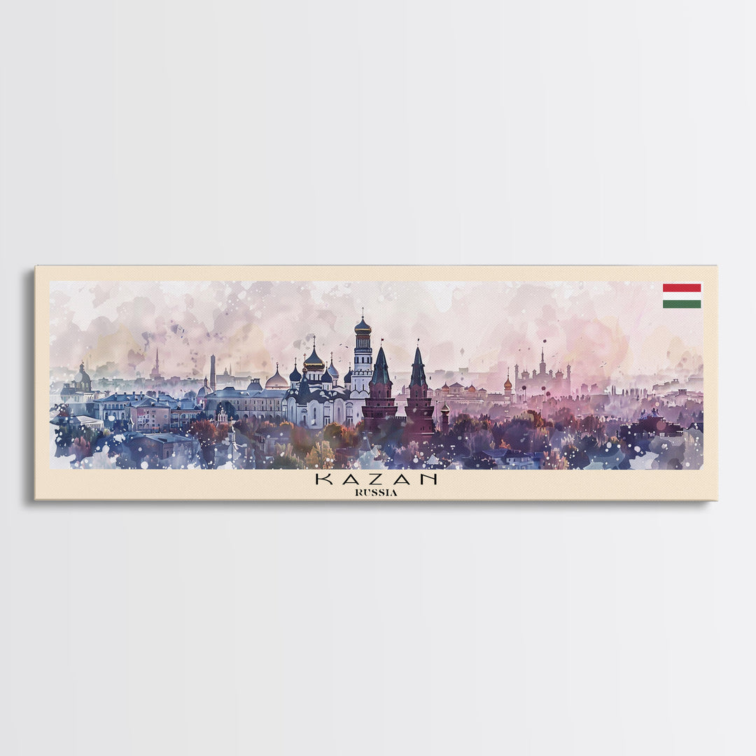 Kazan Russia Panoramic Travel Poster, Framed Canvas Print or Metal Wall Art, Travel Art, Home Decor, Panoramic Painting, Midcentury Art