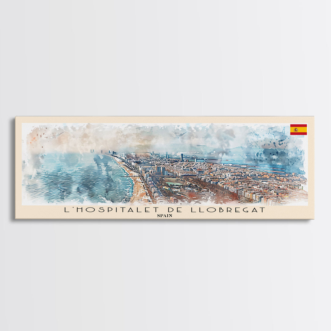 Le Hospitalet de Llobregat Spain Travel Print Wall Art, Panoramic City Art, Travel Art, Wall Decor, Vacation Gift, Framed Canvas Print Or Metal Art