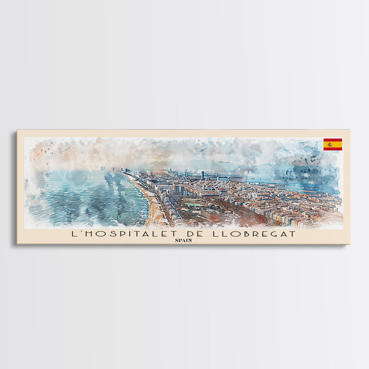Le Hospitalet de Llobregat Spain Travel Print Wall Art, Panoramic City Art, Travel Art, Wall Decor, Vacation Gift, Framed Canvas Print Or Metal Art