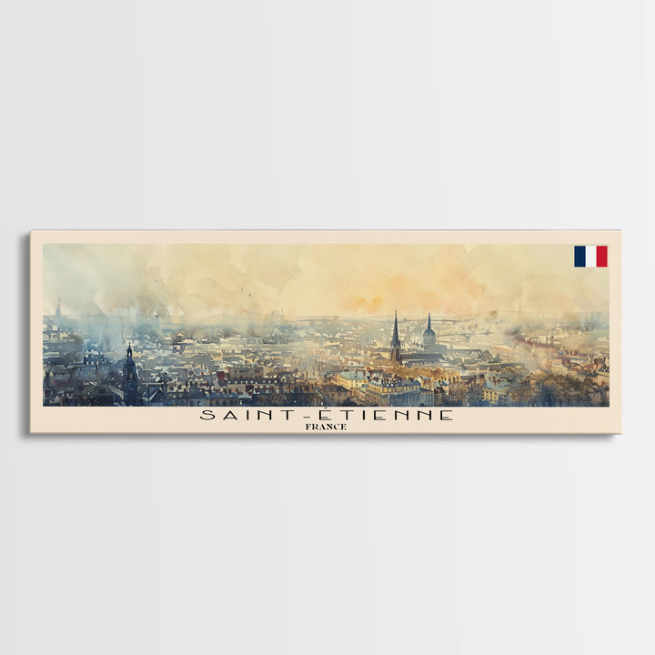 Saint Etienne France Panoramic Travel Poster, Framed Canvas Print or Metal Wall Art, Travel Art, Home Decor, Panoramic Painting, Midcentury Art