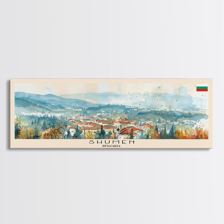 Shumen Bulgaria Travel Art, City Art, Framed Canvas Print or Metal Wall Art, Europe Travel Poster, Panoramic Wall Art, Extra Wide Wall Art