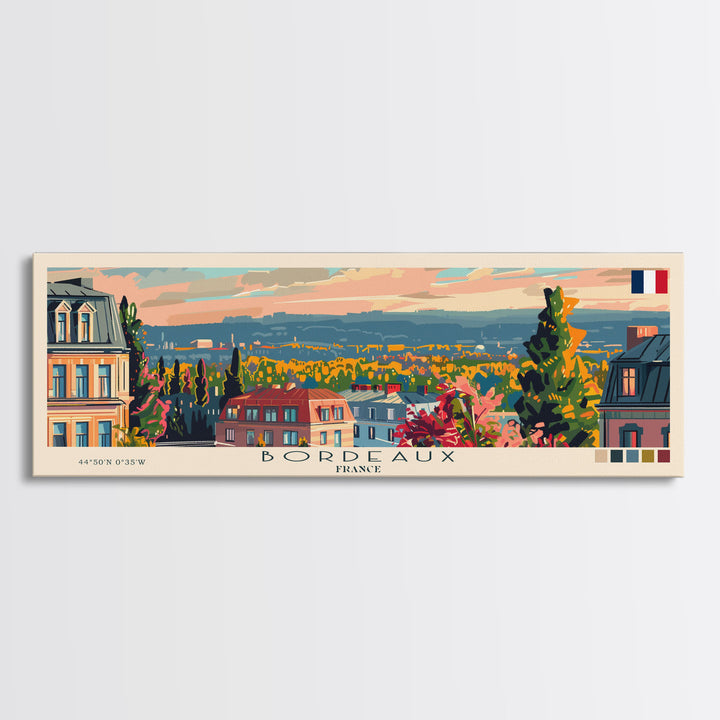 Bordeaux France Panoramic Travel Poster, Framed Canvas Print or Metal Wall Art, Travel Art, Home Decor, Panoramic Painting, Midcentury Art
