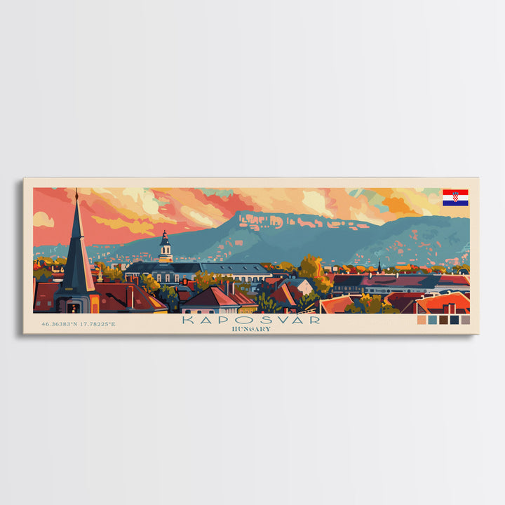 Kaposvar Hungary Travel Print Wall Art, Panoramic City Art, Travel Art, Wall Decor, Vacation Gift, Framed Canvas Print Or Metal Art