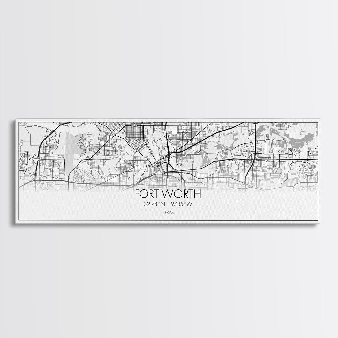 Panoramic Fort Worth City Map, Texas Art, Map Print, Minimalist Wall Art, Canvas Art, Housewarming Gift, Street Map Art, Closing Gift