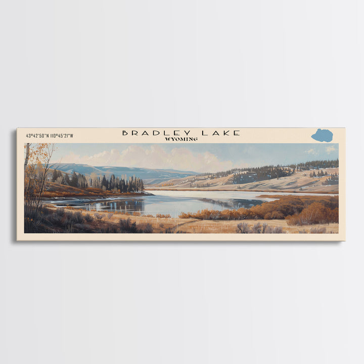 Bradley Lake Wyoming Framed Canvas Print, Panoramic Lake House Decor, Wall Art, Travel Poster, Rustic Lake Painting, Nature Art