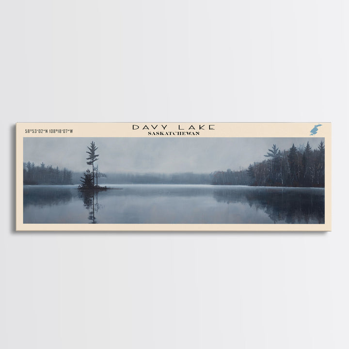 Davy Lake Framed Canvas Print, Lake House Decor, Panoramic Wall Art, Travel Poster, Rustic Lake Painting, Home Decor