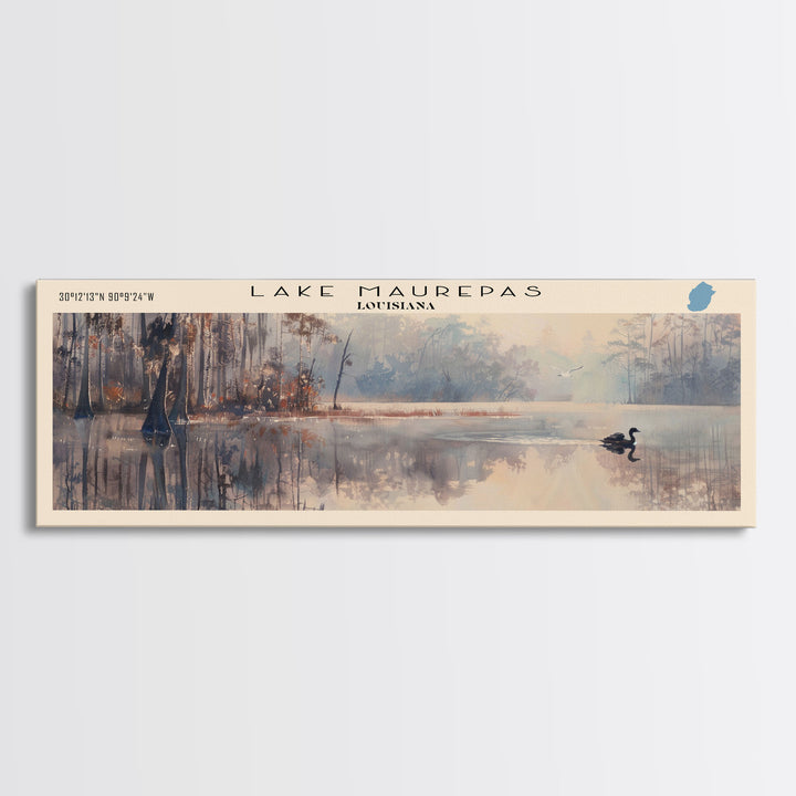 Lake Maurepas Louisiana Framed Canvas Print, Lake House Decor, Panoramic Wall Art, Travel Poster, Stunning Lake Painting, Contemporary Art