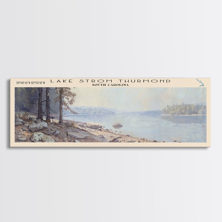 Lake Strom Thurmond South Carolina Framed Canvas Print, Lake House Decor, Panoramic Wall Art, Travel Poster, Serene Landscape Painting, Bedroom Decor