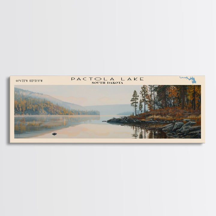 Pactola Lake South Dakota Framed Canvas Print, Lake House Decor, Panoramic Travel Poster, Landscape Painting, Contemporary Art