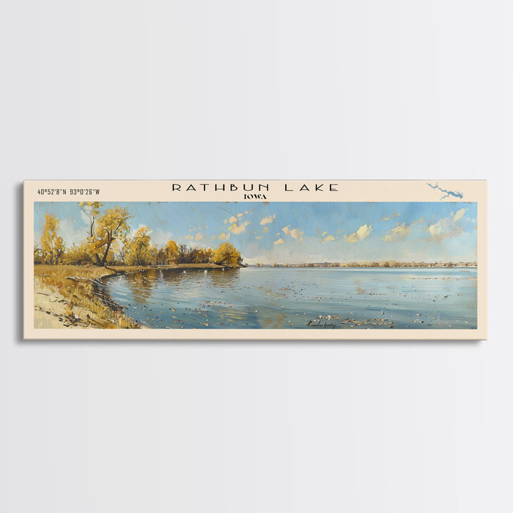 Rathbun Lake Iowa Framed Canvas Print, Lake House Decor, Panoramic Wall Art, Travel Poster, Beautiful Landscape Painting, Living Room Decor